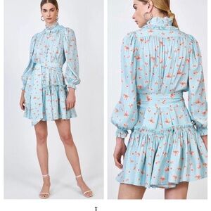 HUNTER BELL Blue Long Sleeve Mock Neck Dress